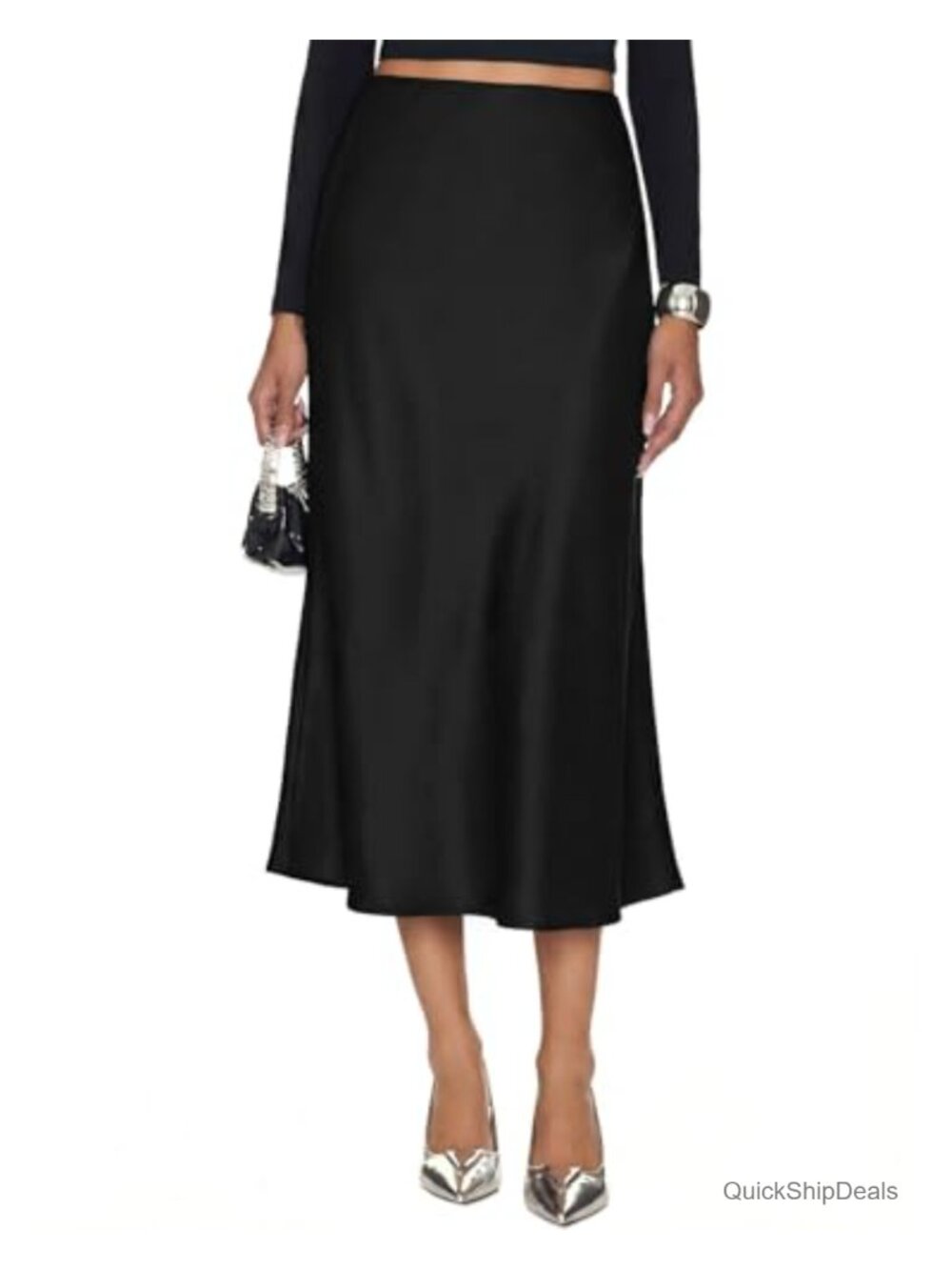 Satin Midi Skirt High Waisted Leopard A-Line Women's